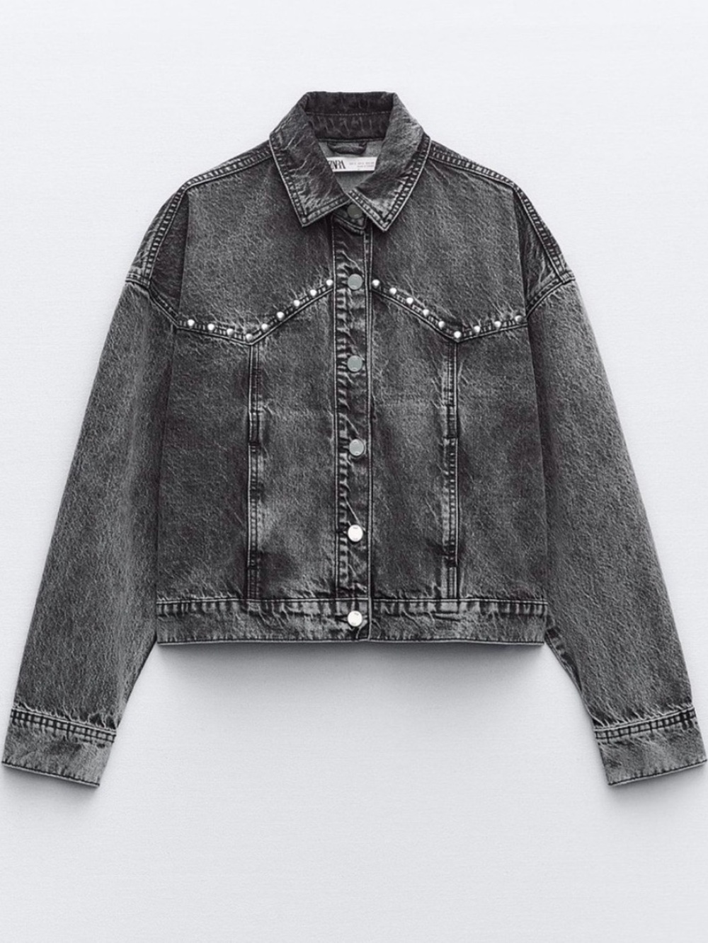 ZARA Charcoal Denim Studded Jacket-